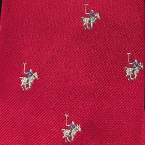 Resilio Mens Red Polo Player Embroidered Necktie Preppy Traditional Silk Tie